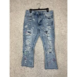 MNML Jeans Men 34x29 Blue Denim Distressed Button Fly‎ Slim Streetwear Skater